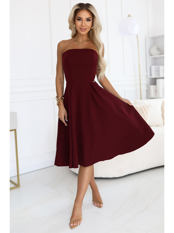 numoco VIVIENNE Fűzős bővülő midi ruha különleges alkalomra - bordó