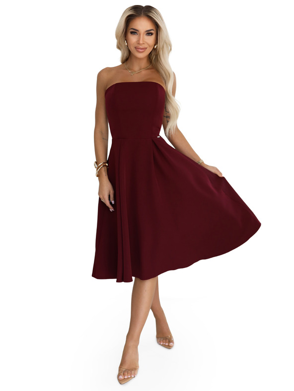 numoco VIVIENNE Fűzős bővülő midi ruha különleges alkalomra - bordó