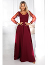 numoco LORETTA egyedi hosszú ruha tüll ujjakkal és kivágással - bordó