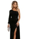 numoco Csillogó maxi ruha egy vállpánttal, aszimmetrikus ujjakkal és hasítékkal - fekete