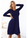numoco Kényelmes trapéz ruha hosszú ujjakkal - sötétkék