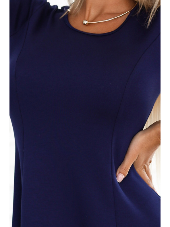 numoco Kényelmes trapéz ruha hosszú ujjakkal - sötétkék