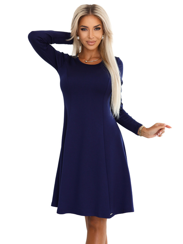 numoco Kényelmes trapéz ruha hosszú ujjakkal - sötétkék