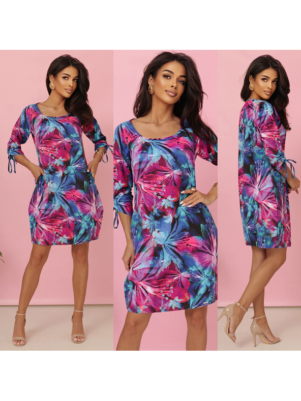 numoco LILA Virágmintás ruha megkötős ujjakkal