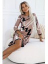 numoco Trapéz kötött ruha csipkével - bézs fekete-fehér mintázattal