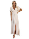 numoco JENNIFER hosszú ruha lábrésznél hasítékkal, ujjakkal és kivágással - bézs