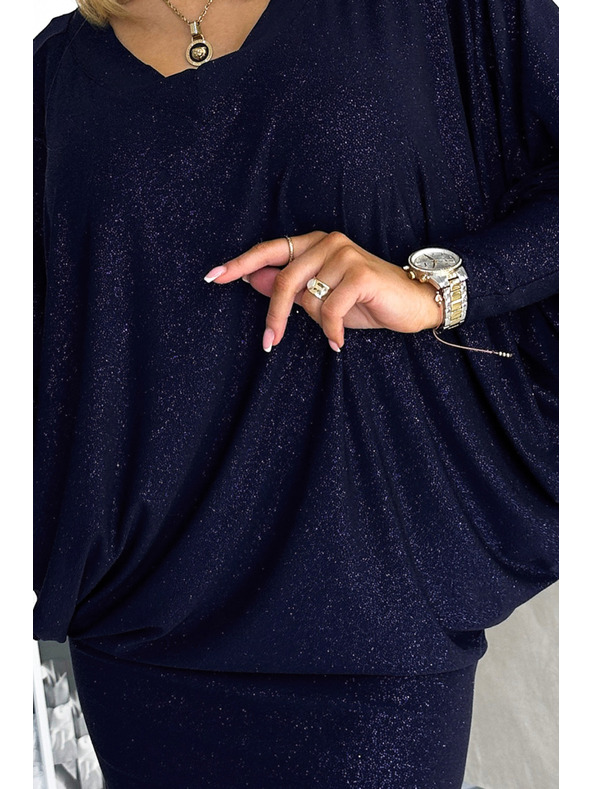 numoco Denevér ruha kivágással - sötétkék csillogással