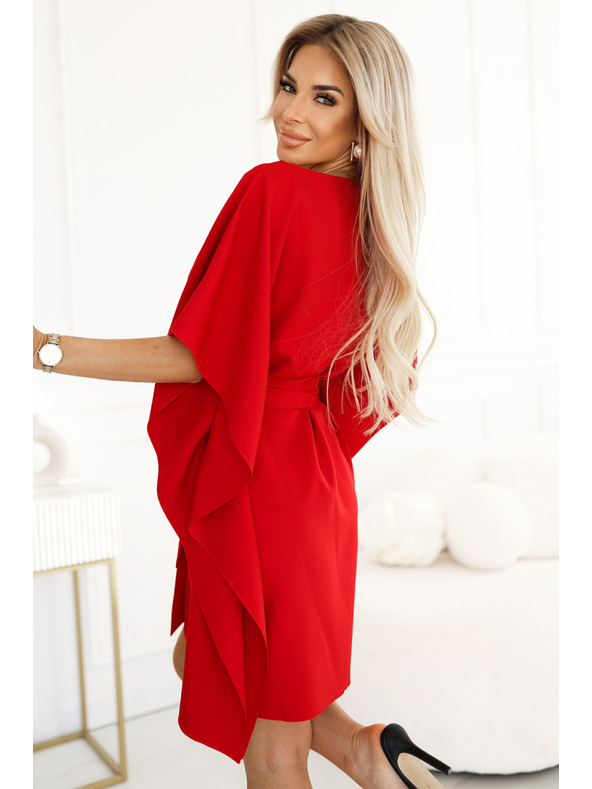 numoco SOFIA Pillangó ruha övvel a derékrésznél - piros