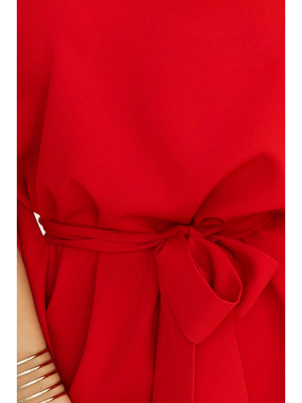 numoco SOFIA Pillangó ruha övvel a derékrésznél - piros