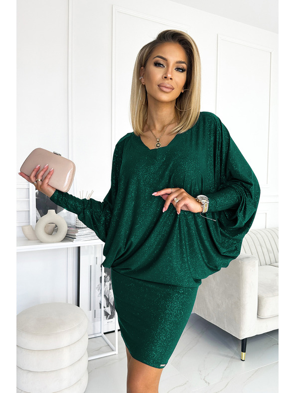 numoco Denevér ruha kivágással - zöld csillogással