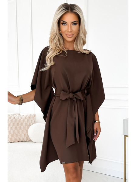 numoco SOFIA Pillangó ruha derékövvel - csokoládé