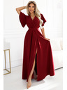 numoco JENNIFER hosszú ruha oldalsó hasítékkal, ujjal és kivágással - bordó