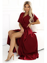 numoco JENNIFER hosszú ruha oldalsó hasítékkal, ujjal és kivágással - bordó