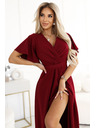 numoco JENNIFER hosszú ruha oldalsó hasítékkal, ujjal és kivágással - bordó