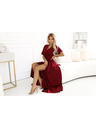 numoco JENNIFER hosszú ruha oldalsó hasítékkal, ujjal és kivágással - bordó