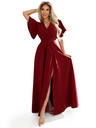 numoco JENNIFER hosszú ruha oldalsó hasítékkal, ujjal és kivágással - bordó