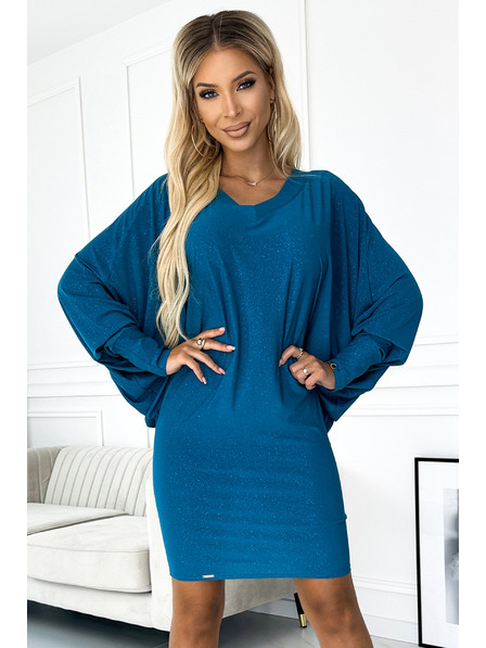 numoco Denevér ruha kivágással - tengerzöld csillogással