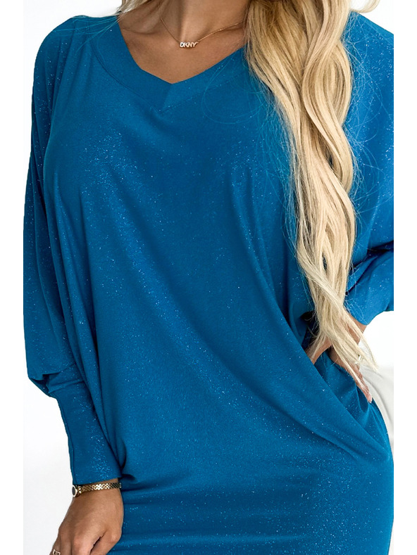 numoco Denevér ruha kivágással - tengerzöld csillogással