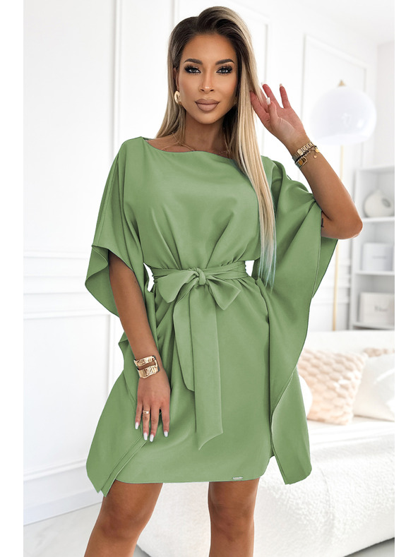 numoco SOFIA Pillangó ruha derékövvel - olíva