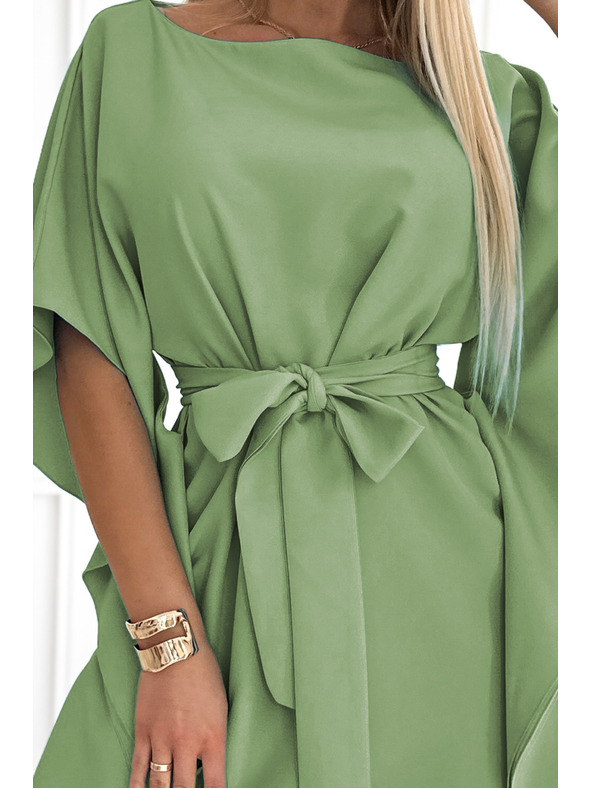 numoco SOFIA Pillangó ruha derékövvel - olíva