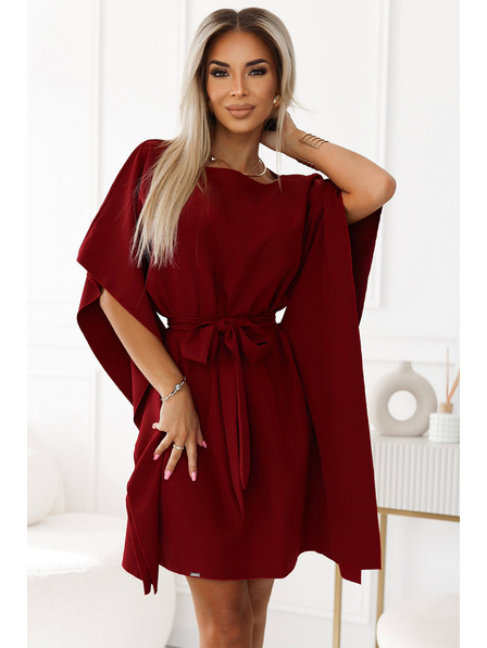 numoco SOFIA Pillangó ruha derékövvel - bordó