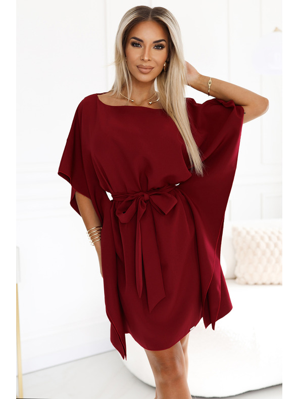 numoco SOFIA Pillangó ruha derékövvel - bordó