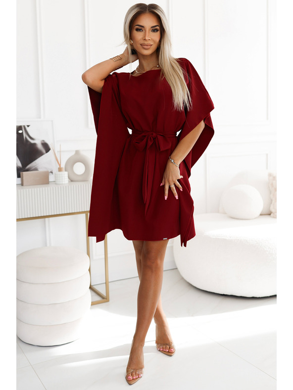 numoco SOFIA Pillangó ruha derékövvel - bordó