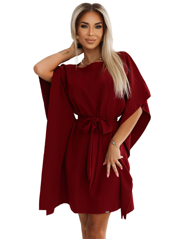 numoco SOFIA Pillangó ruha derékövvel - bordó