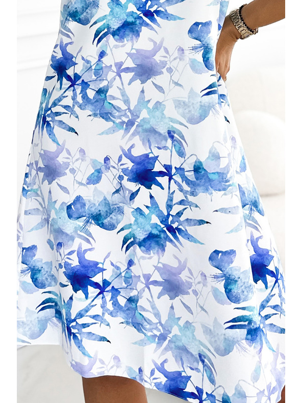 numoco VICTORIA Fehér trapéz mintás ruha - kék minta