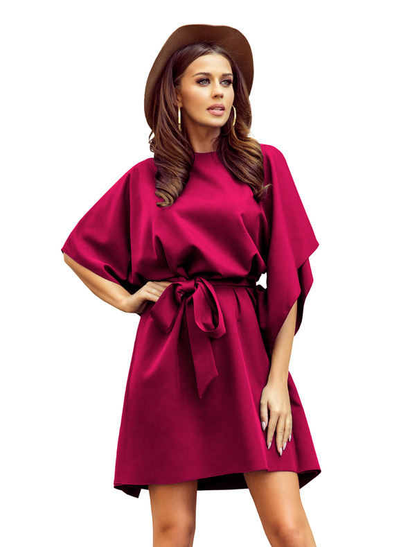 numoco SOFIA Pillangó ruha derékövvel - bordó