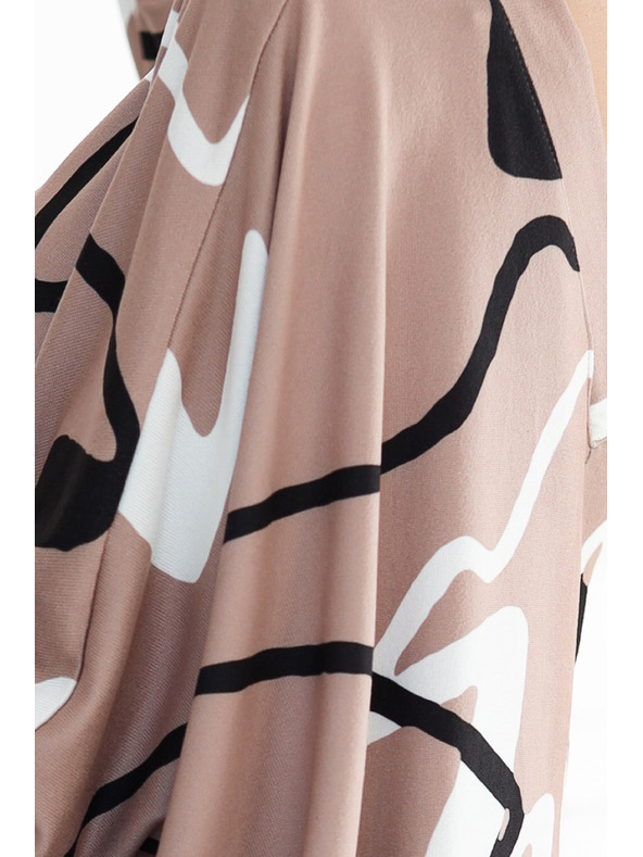 numoco Kényelmes denevér ruha kivágással - bézs fekete-fehér mintával