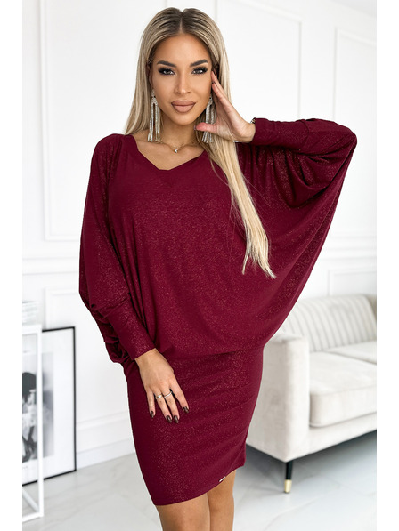 numoco Denevér ruha kivágással - bordó csillogással