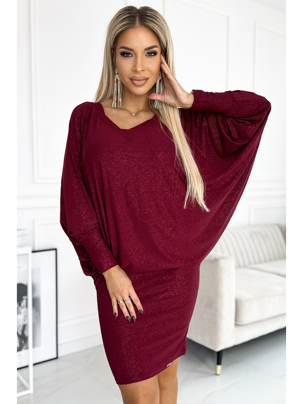 numoco Denevér ruha kivágással - bordó csillogással