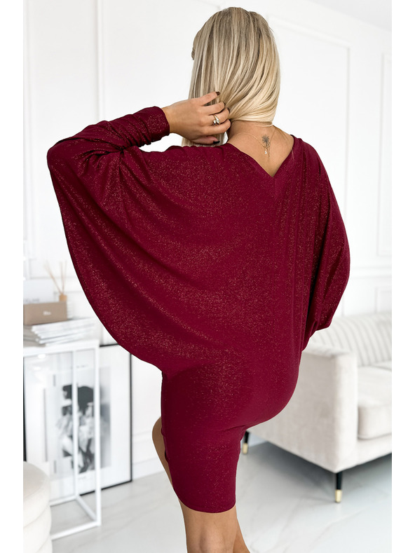 numoco Denevér ruha kivágással - bordó csillogással