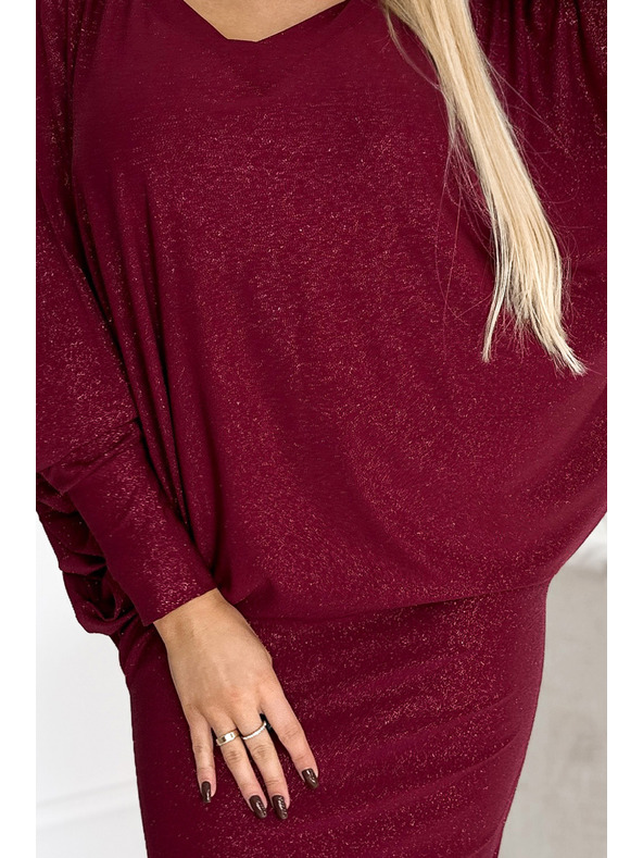 numoco Denevér ruha kivágással - bordó csillogással