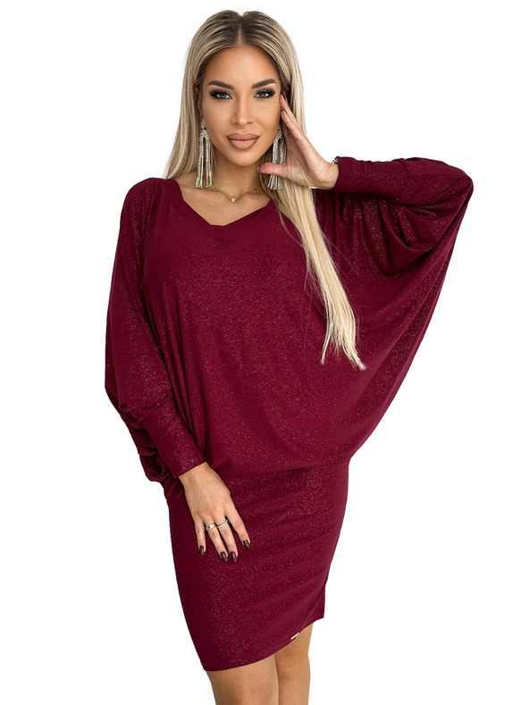 numoco Denevér ruha kivágással - bordó csillogással
