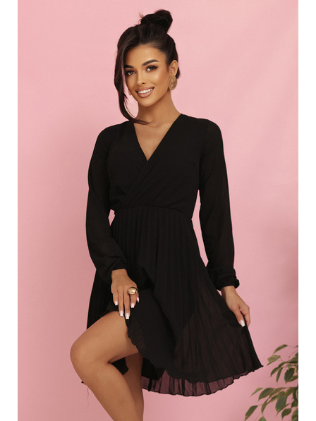 numoco ISABELLE Lengyel hajtogatott ruha hosszú ujjal és dekoltázzsal - fekete