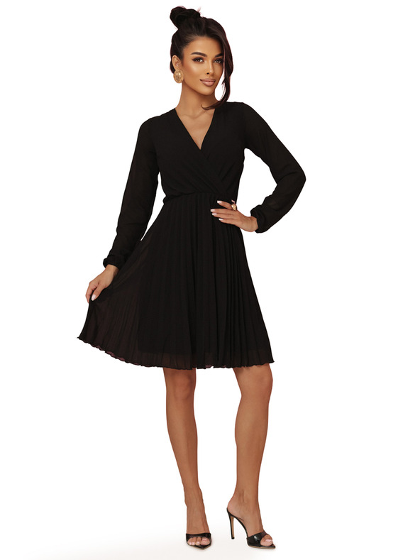 numoco ISABELLE Lengyel hajtogatott ruha hosszú ujjal és dekoltázzsal - fekete