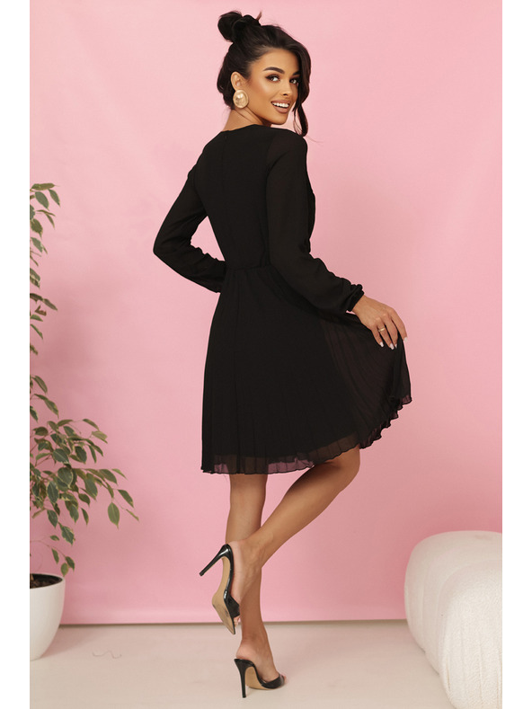 numoco ISABELLE Lengyel hajtogatott ruha hosszú ujjal és dekoltázzsal - fekete