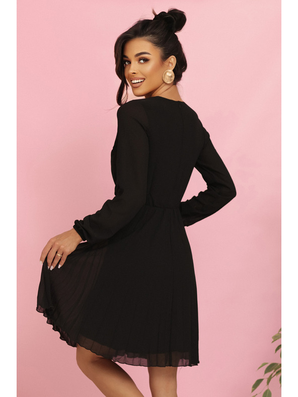 numoco ISABELLE Lengyel hajtogatott ruha hosszú ujjal és dekoltázzsal - fekete