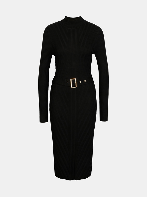 Orsay ORSAY Fekete női midi ruha övvel