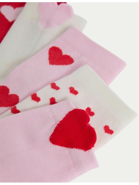 Marks & Spencer Marks & Spencer csíkos bokazokni magas pamuttartalommal, 5 db-os szett (6 kicsi – 7 nagy), rózsaszín