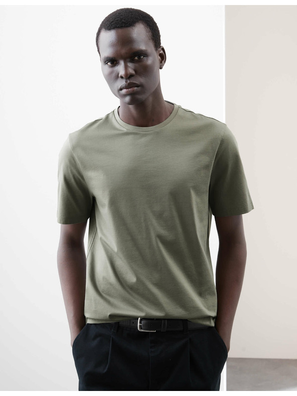 Marks & Spencer Prémium pamut póló, szűk szabás Marks & Spencer zöld