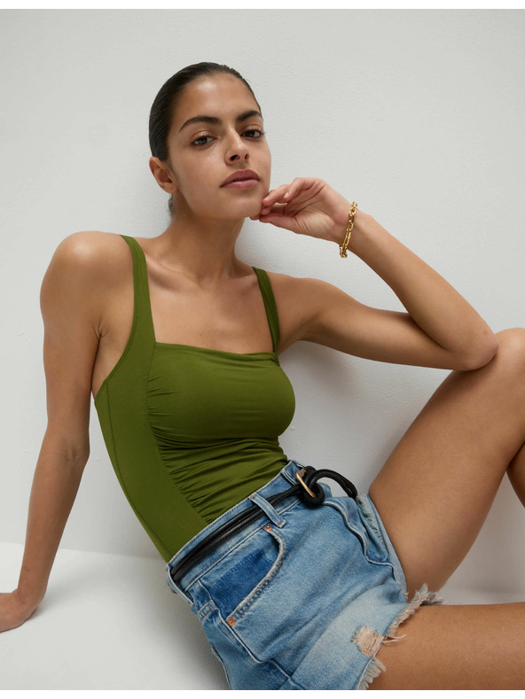 Marks & Spencer Hasformáló fürdőruha, párnázott, szögletes dekoltázzsal Marks & Spencer zöld