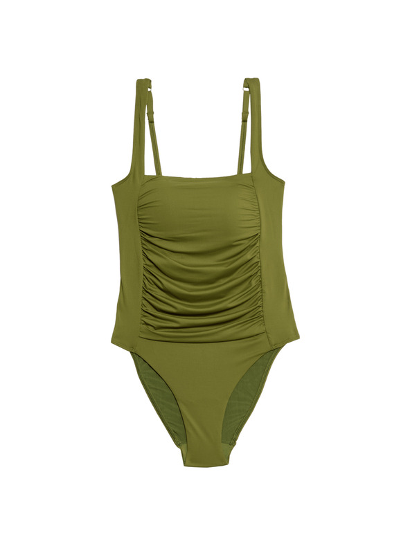 Marks & Spencer Hasformáló fürdőruha, párnázott, szögletes dekoltázzsal Marks & Spencer zöld