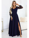 numoco LORETTA egyedi hosszú ruha tüll ujjakkal és dekoltázzsal - sötétkék