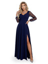 numoco LORETTA egyedi hosszú ruha tüll ujjakkal és dekoltázzsal - sötétkék