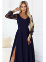 numoco LORETTA egyedi hosszú ruha tüll ujjakkal és dekoltázzsal - sötétkék