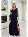 numoco LORETTA egyedi hosszú ruha tüll ujjakkal és dekoltázzsal - sötétkék