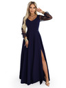 numoco LORETTA egyedi hosszú ruha tüll ujjakkal és dekoltázzsal - sötétkék